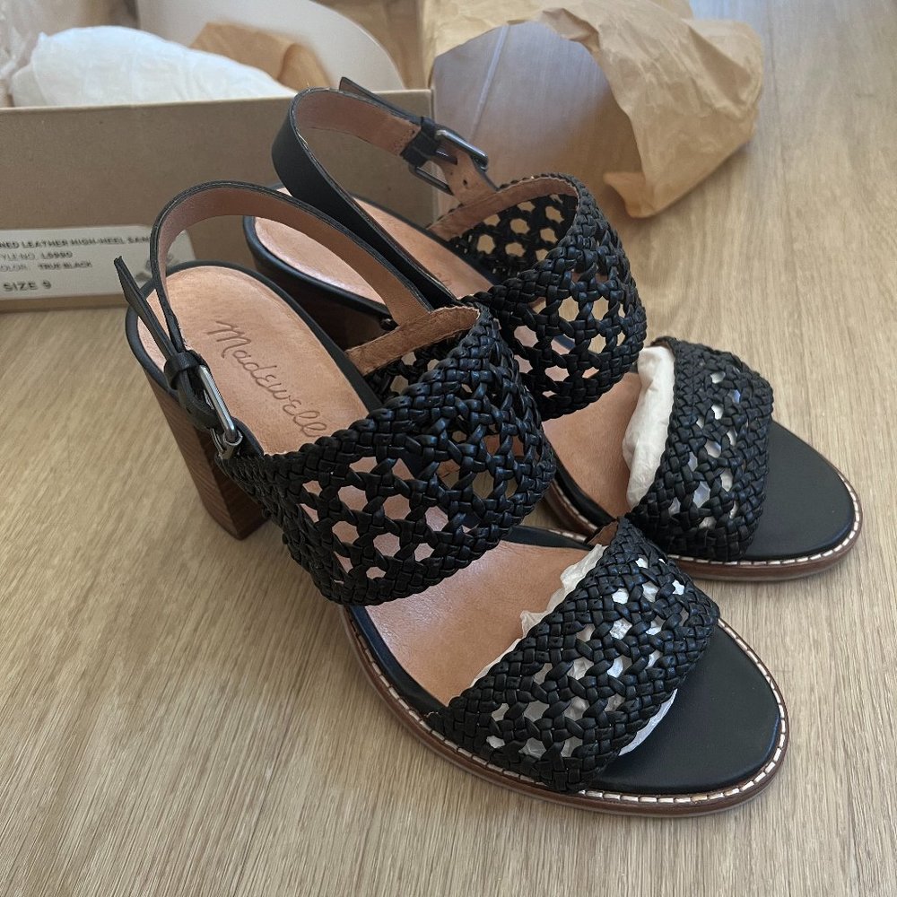 Madewell laced woven sandals block heel genuine leather